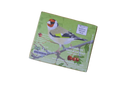 A brown Kraft gift box of two bars of soap decorated with an image of a goldfinch and the Norfolk Wildlife Trust logo